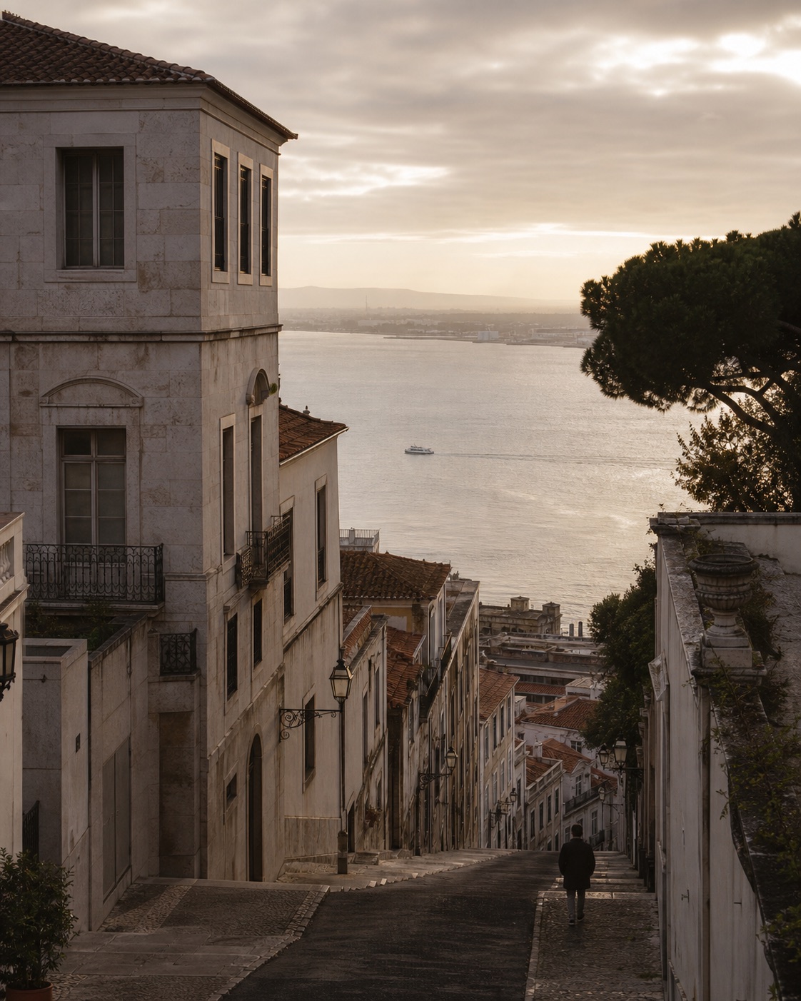 Lisbon descending toward the Tagus